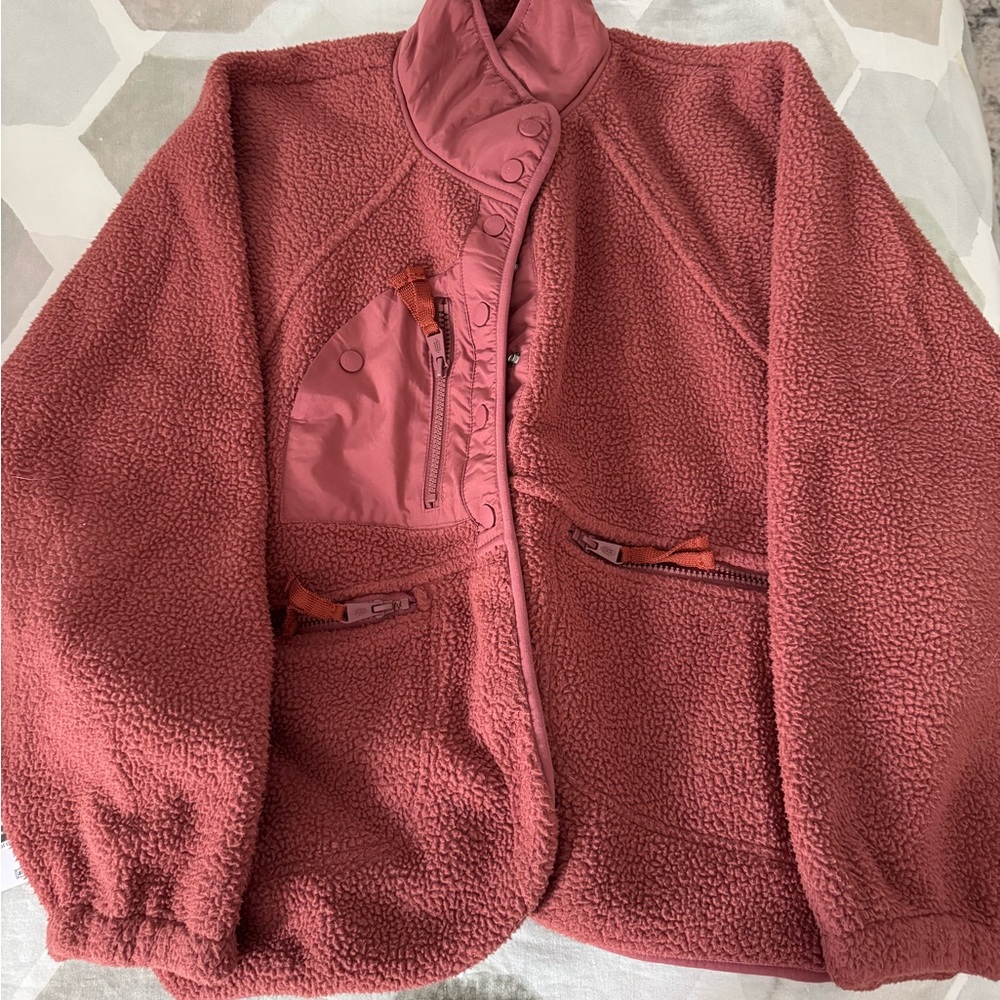Free People Hit the Slopes Plush Pink Fleece Jacket
